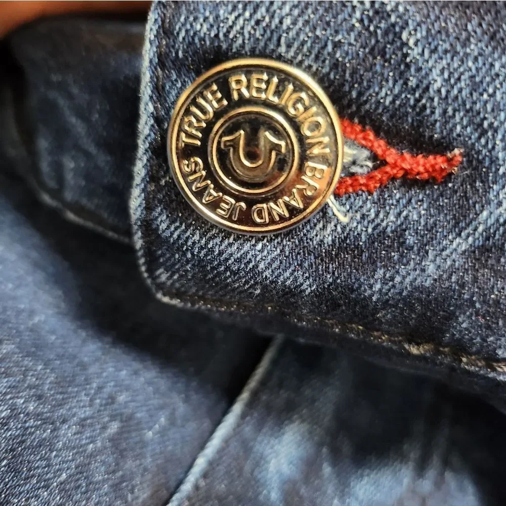 True Religion Ricky Relaxed Straight Jeans Dark Indigo Blaster Size 44